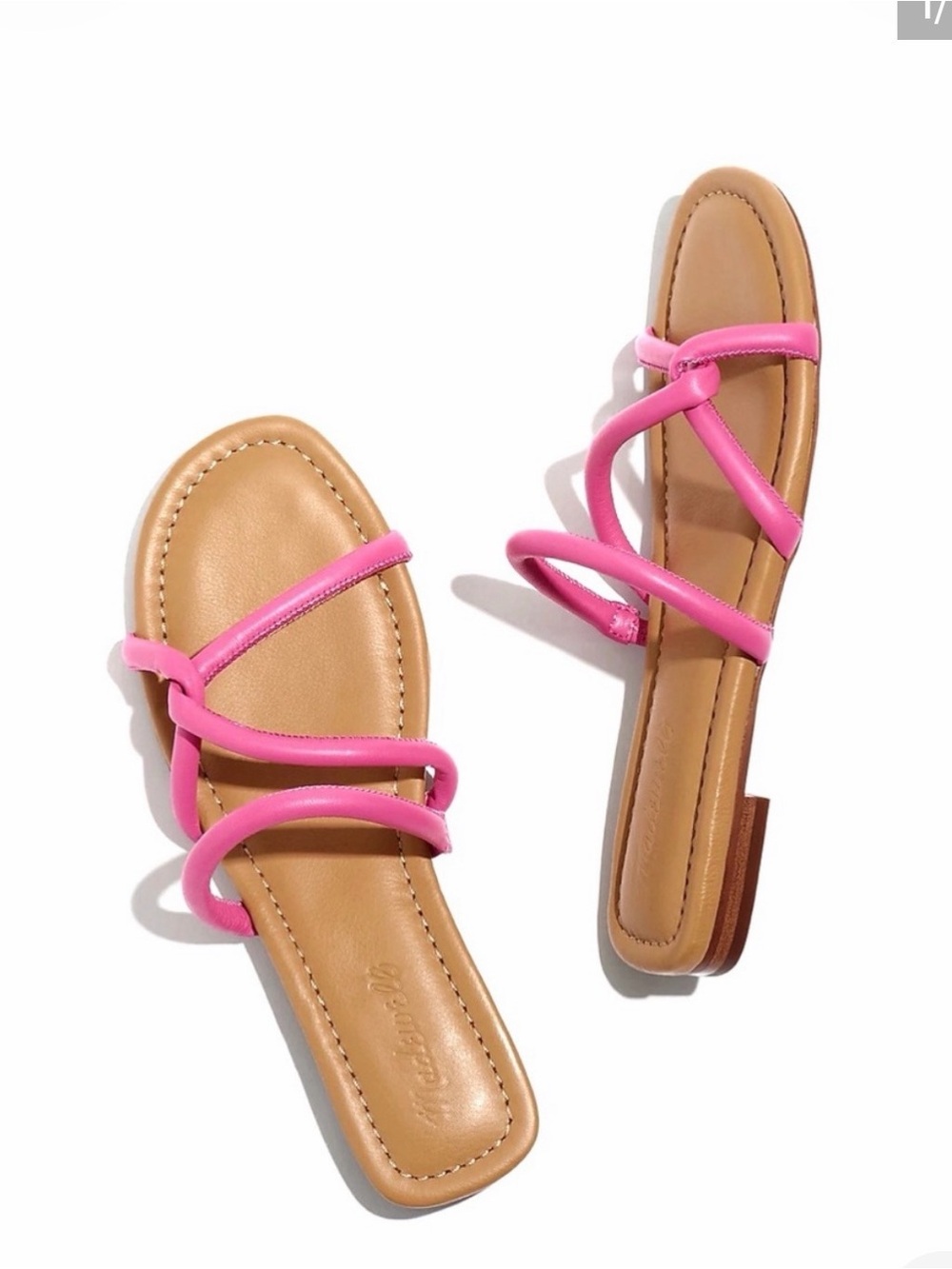 New Madewell Bombe Pink Strappy Leather Slide Sandals 6.5